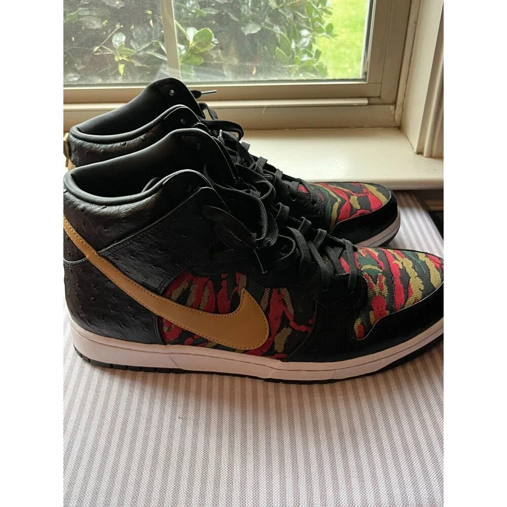 Nike Shoe Men 11 Dunk CMFT Premium Tiger Camo Ostrich 716714-002 Black Sneaker
